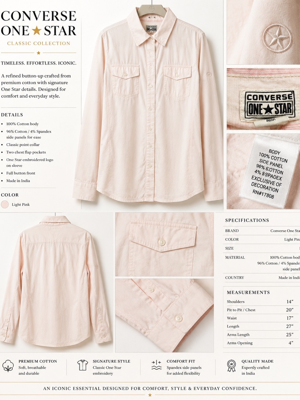 PtP 20” 💖Large Converse One Star Light Pink Button-Up Shirt
